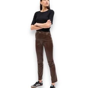Gap Women's Brown High Rise Faux-Leather Vintage Slim Trousers Size 29 US 8